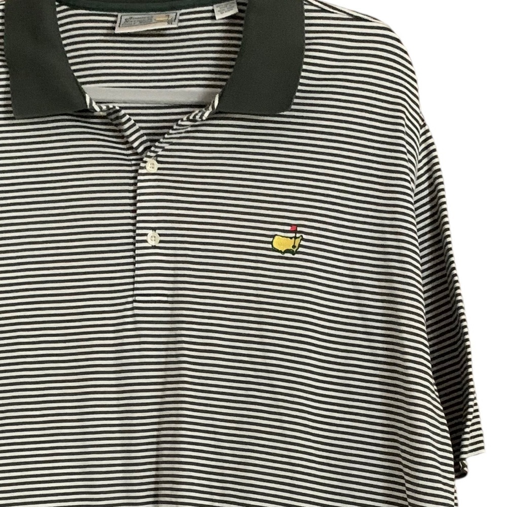 Masters Augusta Mens Forest Green Striped Classic Cotton Golf Polo Sz XL